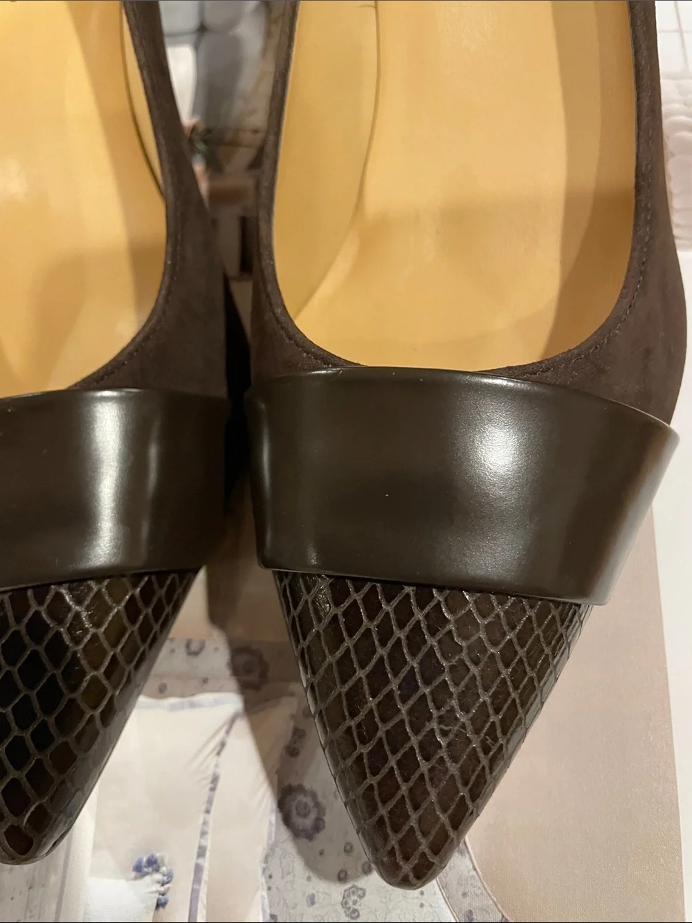 NWOT Talbots Dark Brown Pointed-Toe Genuine Leather & Suede Pumps